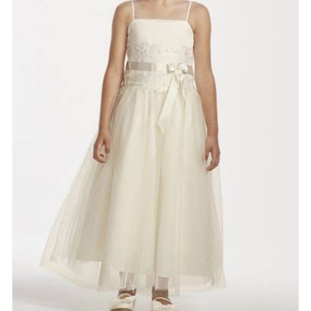 White Champagne Beaded Flower Girl Communion Formal Poofy Party Event Dress 4